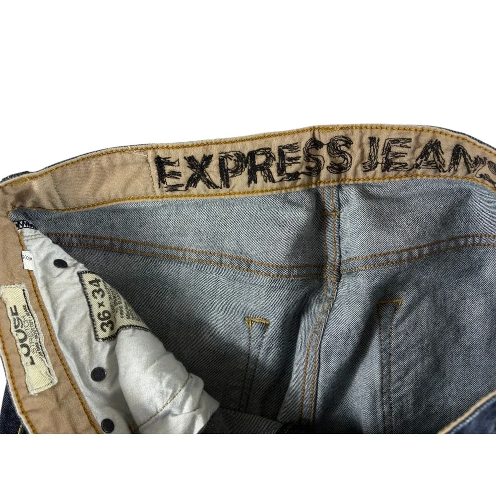 Express Blake Loose Fit Bootcut Jeans Mens 36x34 Blue Denim Stretch Low Rise